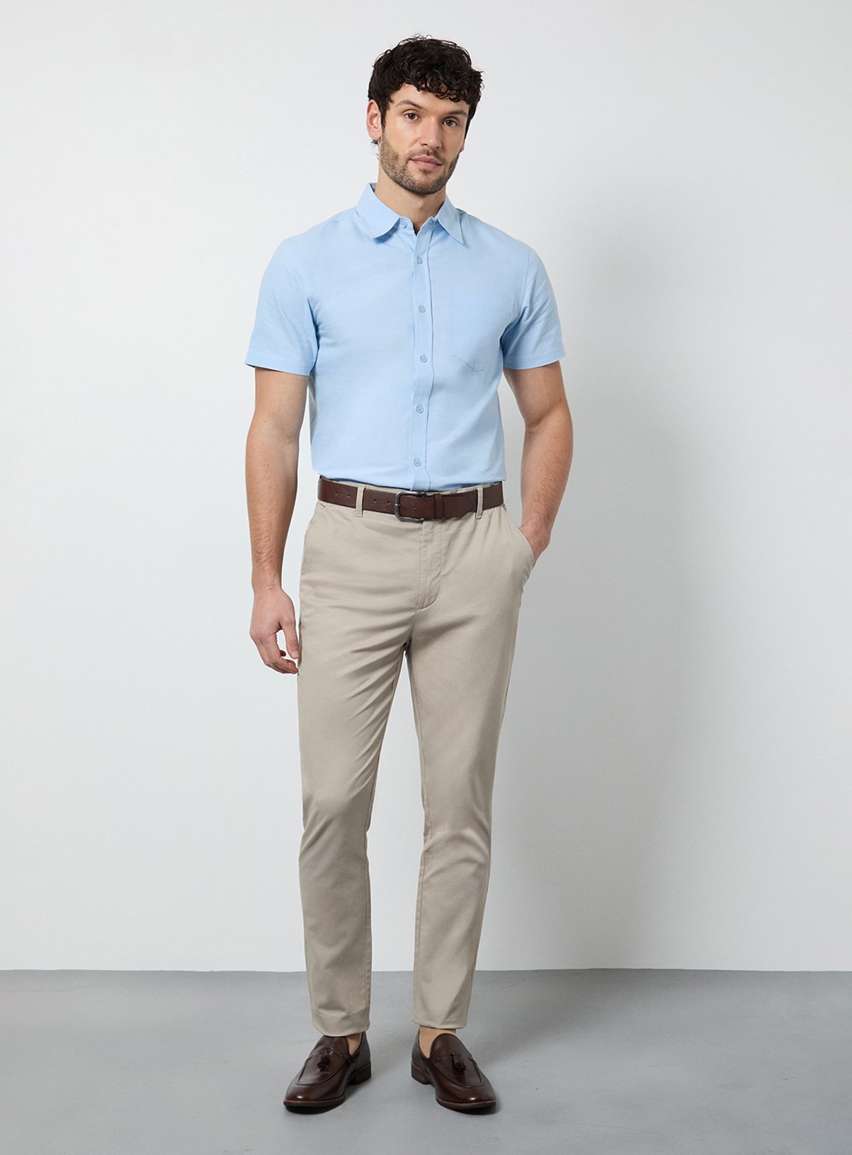 BURTON Light Blue Short Sleeve Oxford Shirt L - Image 2 thumbnail